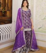 Purple viscose readymade suit with embroidery & zari sequin  work