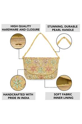 cream floral clutch bag ethnic purse for women & girls 5