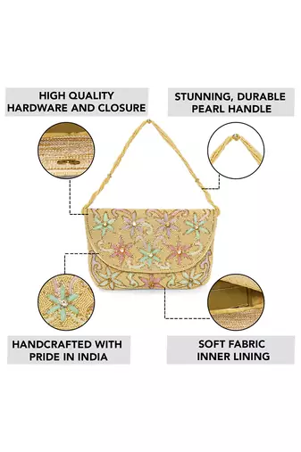 cream floral clutch bag ethnic purse for women & girls
