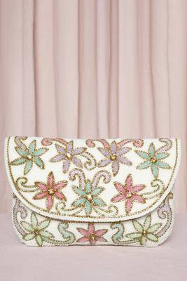white floral clutch bag ethnic purse for women & girls 1