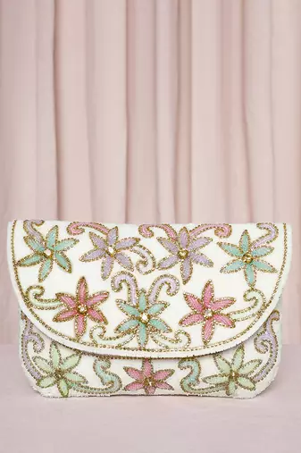 white floral clutch bag ethnic purse for women & girls