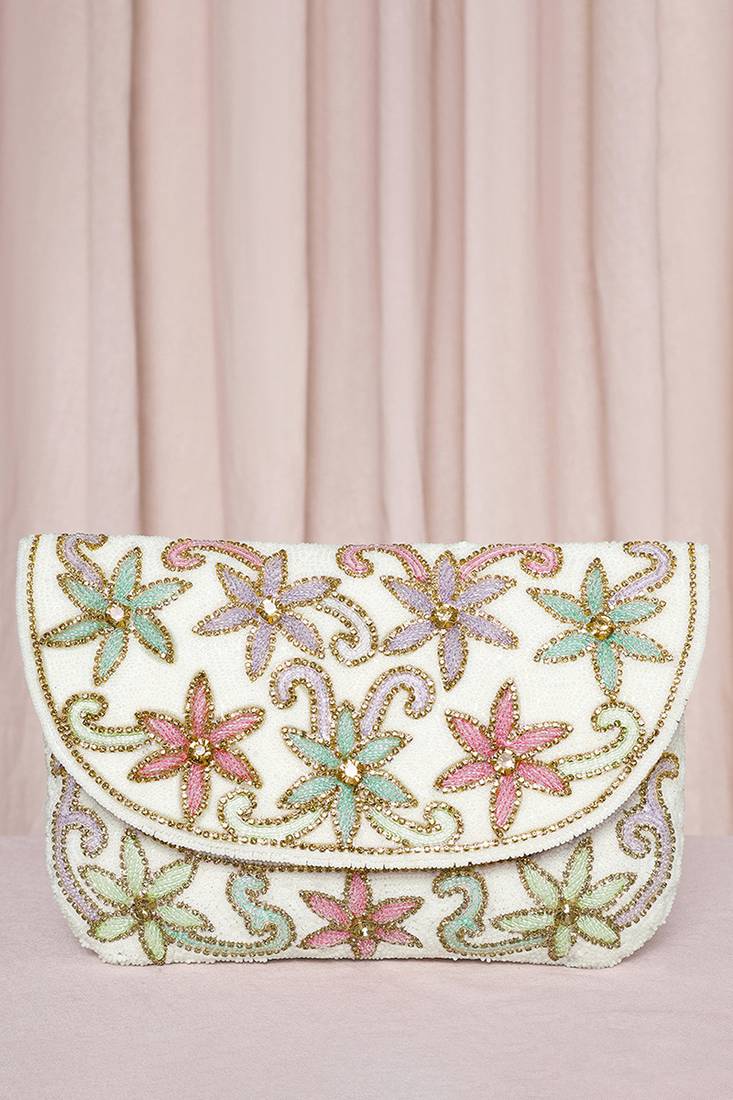 white floral clutch bag ethnic purse for women & girls
