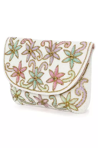 white floral clutch bag ethnic purse for women & girls