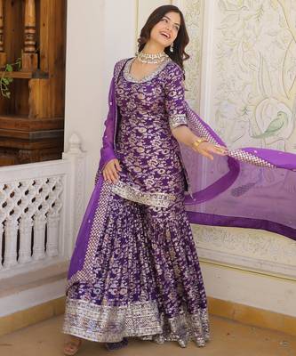 Purple viscose readymade suit with embroidery & zari sequin  work 3