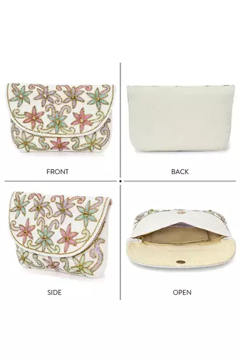 white floral clutch bag ethnic purse for women & girls