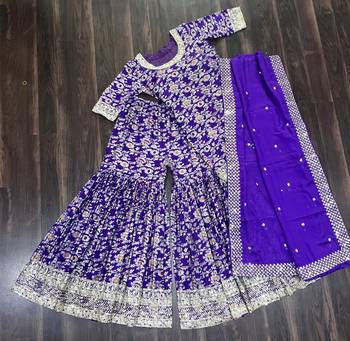 Purple viscose readymade suit with embroidery & zari sequin  work 4