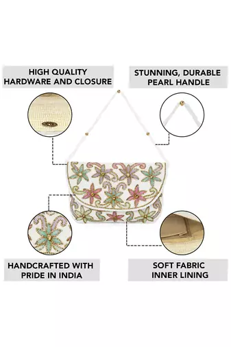 white floral clutch bag ethnic purse for women & girls