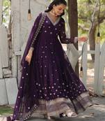 Purple faux georgette readymade anarkali suit with embroidery & sequin  work