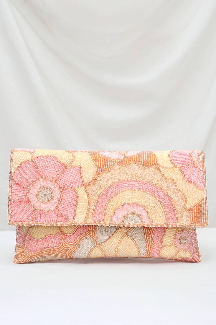 pink floral clutch bag ethnic purse for women & girls