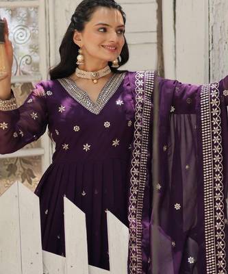 Purple faux georgette readymade anarkali suit with embroidery & sequin  work 3