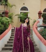 Maroon chinon readymade suit with embroidery & sequin  work