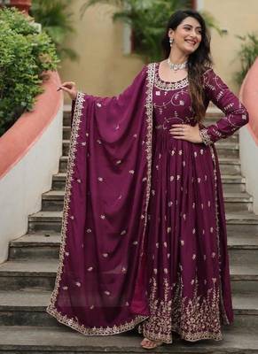Maroon chinon readymade suit with embroidery & sequin  work 2