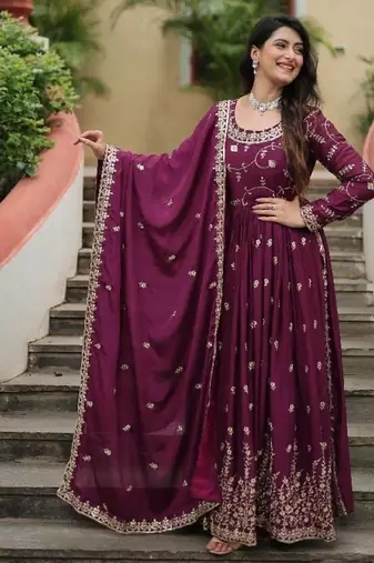 Maroon chinon readymade suit with embroidery & sequin  work