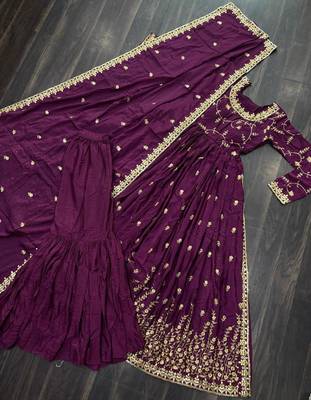 Maroon chinon readymade suit with embroidery & sequin  work 3