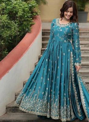 Blue chinon readymade suit with embroidery & sequin  work 2