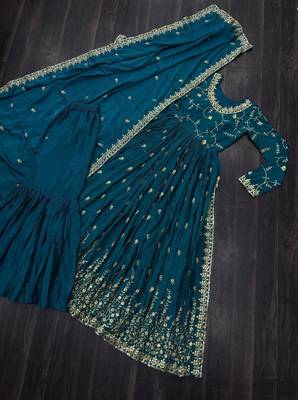 Blue chinon readymade suit with embroidery & sequin  work 4