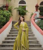 Mustard chinon readymade suit with embroidery & sequin  work