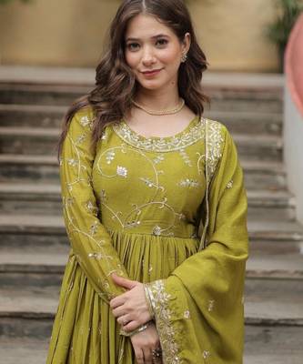 Mustard chinon readymade suit with embroidery & sequin  work 2