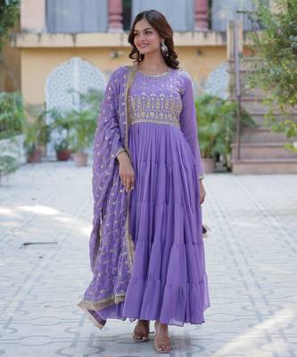 Lavender georgette readymade anarkali suit with embroidery & sequin  work 2