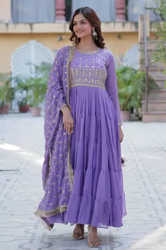 Lavender georgette readymade anarkali suit with embroidery & sequin  work