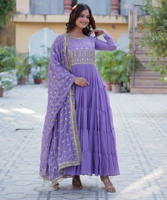 Lavender georgette readymade anarkali suit with embroidery & sequin  work 4