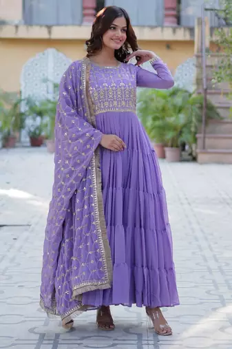 Lavender georgette readymade anarkali suit with embroidery & sequin  work
