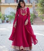Red faux georgette readymade anarkali suit with embroidery & sequin  work
