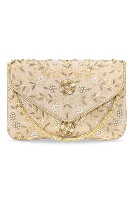 beige embellished clutch bag ethnic purse for women & girls 1