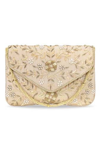 beige embellished clutch bag ethnic purse for women & girls