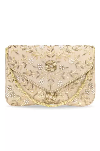 beige embellished clutch bag ethnic purse for women & girls