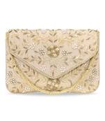 beige embellished clutch bag ethnic purse for women & girls
