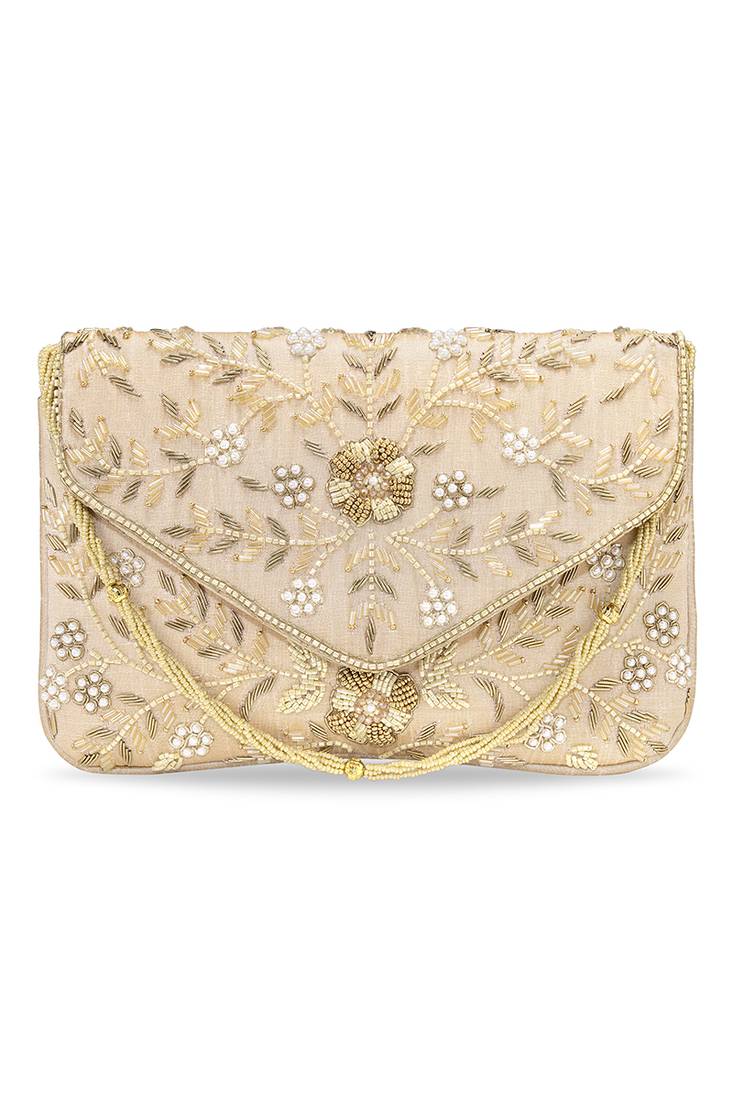 beige embellished clutch bag ethnic purse for women & girls