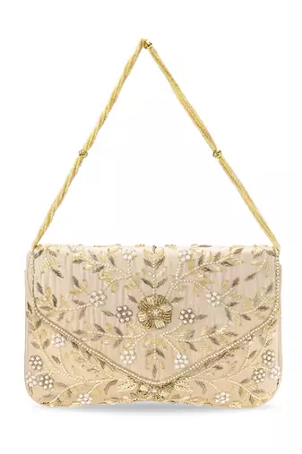 beige embellished clutch bag ethnic purse for women & girls