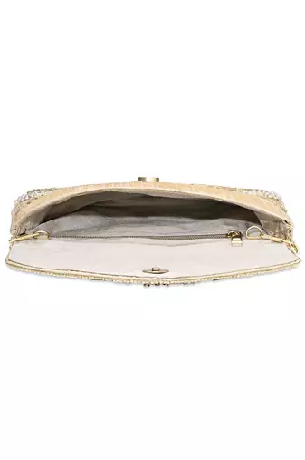 beige embellished clutch bag ethnic purse for women & girls