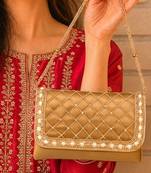 pearl embellished clutch bag for women gold beaded strap wedding festive evening purse