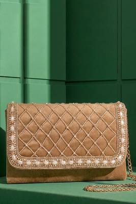 pearl embellished clutch bag for women gold beaded strap wedding festive evening purse 2