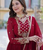 Maroon faux georgette readymade anarkali suit with embroidery & sequin  work