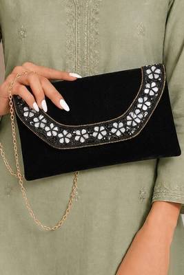 black velvet sequin beaded clutch bag for women embellished wedding festive evening purse 1