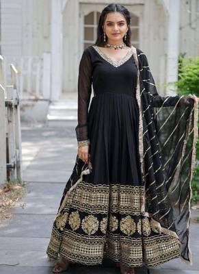 Black faux georgette readymade anarkali suit with embroidery & sequin  work 2