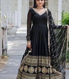 Black faux georgette readymade anarkali suit with embroidery & sequin  work