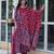 Red cotton readymade anarkali suit with floral printed work
