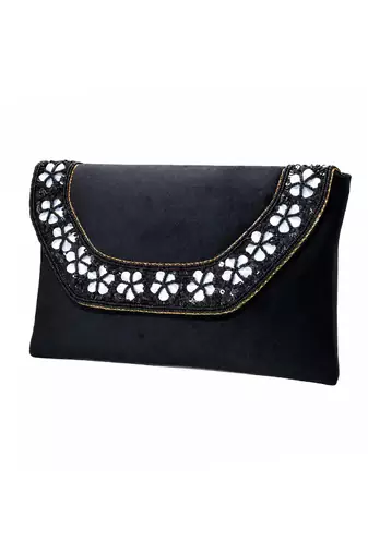 black velvet sequin beaded clutch bag for women embellished wedding festive evening purse