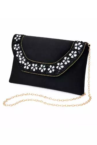 black velvet sequin beaded clutch bag for women embellished wedding festive evening purse