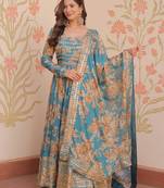Blue silk readymade anarkali suit with embroidery & sequin  work