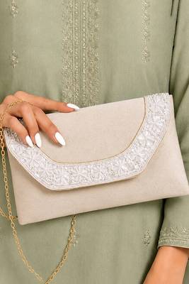 cream velvet sequin beaded clutch bag for women embellished wedding festive evening purse 1