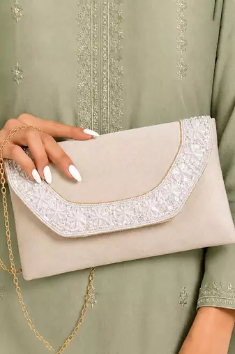 cream velvet sequin beaded clutch bag for women embellished wedding festive evening purse