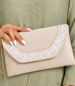 cream velvet sequin beaded clutch bag for women embellished wedding festive evening purse