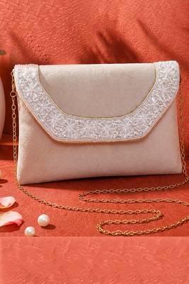 cream velvet sequin beaded clutch bag for women embellished wedding festive evening purse 2