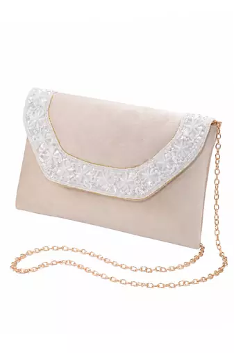cream velvet sequin beaded clutch bag for women embellished wedding festive evening purse
