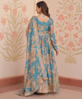 Blue silk readymade anarkali suit with embroidery & sequin  work 4